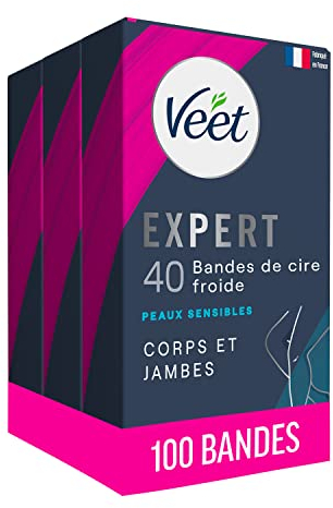 Veet Expert - Lot de 100 Bandes De Cire Froide - Corps & Jambes - Peaux Sensibles