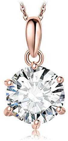 JewelryPalace Rundschliff 2ct Moissanite Kette Anhänger, Simulierter Diamant Braut Schmuck Set, Halskette Damen Silber 925 Collier Damen mit Stein, Schmuck Mädchen Geschenk für Frauen Rosegold 45CM