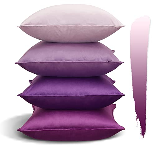 JOTOM Federe Cuscini Divano 45x45cm Set di 4 in Velluto Copricuscini per Divano Camera da Letto Federa Quadrata e Decorativa in Tinta Unita Fodere Cuscino per Camera da Letto (Serie Viola)