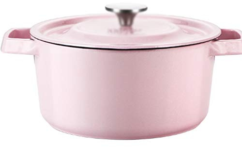 OQHAIR Cocotte en Fonte Rose avec Couvercle Belle marmite en Fer émaillée adaptée à Toutes Les cuisinières