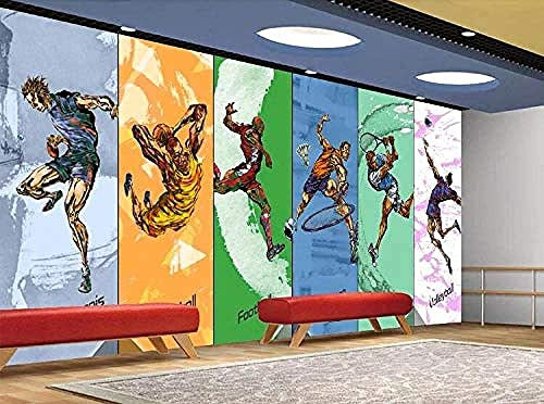 Wall Mural Wallpaper 3D Football Basketball Tennis Rugby Wall Mural For Living Room And Bedroom Murals Home Wall Decoration Wall Photo Peel And Stick Wall Stickers Self-Adhesive 350 (W) x 256 (H) cm