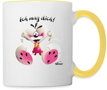 Spreadshirt Diddl Maus Ich Mag Dich Tasse, Weiß/Gelb, Keramik, 325 ml, Klassisch, Zylindrisch, Kids & Baby