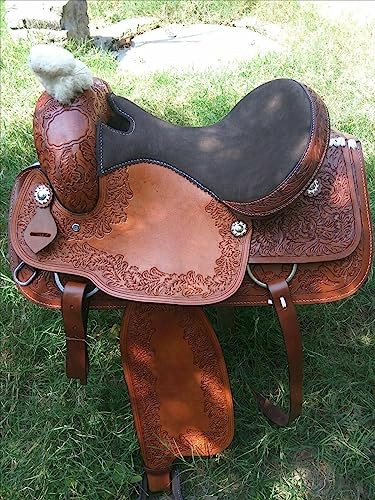 WILD RACE Premium Westernleder Pferdesattel, Wildledersitz/Premium Western Leather Horse Saddle Suede Seat (16)