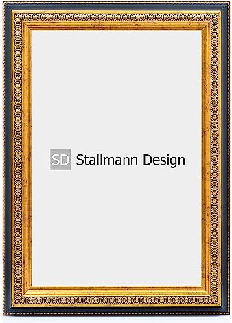Stallmann Design Barockrahmen “FAME” | 70x90 cm | Gold-schwarz | Echtholz-Bilderrahmen antik | 80 andere Größen verfügbar | Fotorahmen aus Holz im Vintagestyle