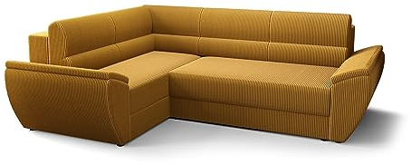 ALTDECOR Ecksofa mit Schlaffunktion und Bettkasten, Polstercouch in L-Form links angeordnet, rückenecht gepolstert, ideal als Gästebett REB-PLUS 241x165x88cm Gelb