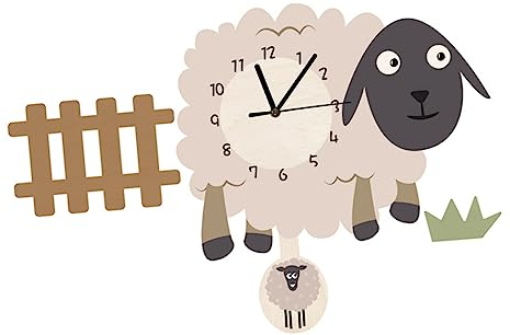 HOMSFOU Schaukelschaf-Wanduhr kreative Cartoon-Uhr Baby wanduhr Pendeluhr schwingende Schafwanduhr Tieruhr Cartoon hängende Uhr Kinderzimmer die Schafe Kunst Uhr schmücken PVC