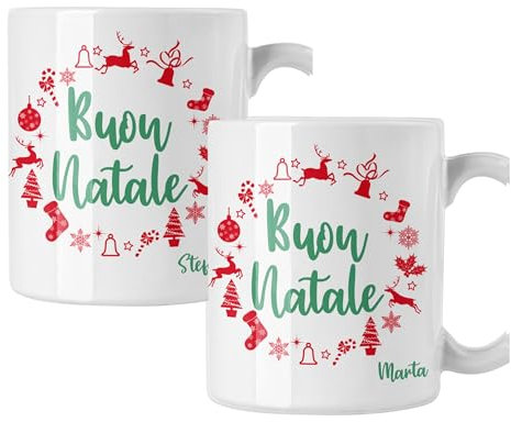 Coppia di tazze Natale Tazza Natalizia PERSONALIZZABILE con nome Buon Natale Christmas Mug 11 Oz Idea Regalo