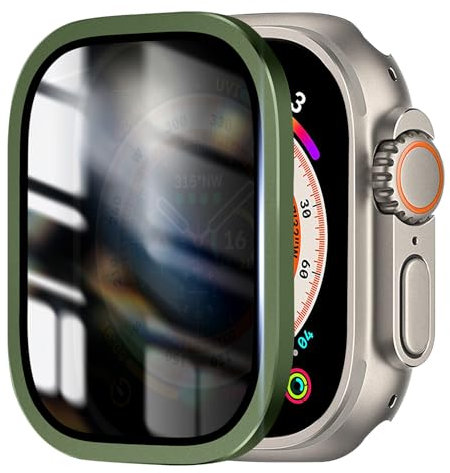 Dumgeo Protectores de Pantalla para Apple Watch Ultra/Apple Watch Ultra 2 49mm, Anti-Espionaje, Vidrio Templado 9H + Marco de AleacióN de Titanio, Sensible al Tacto，PelíCula Protectora Ligera