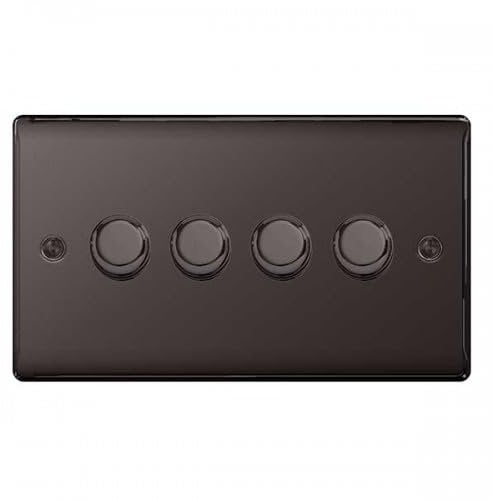 British General NBN84P Nexus Metal Black Nickel 4 Gang 2 Way Quad Dimmer Light Switch