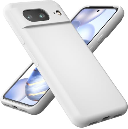 OHLIGIA Compatible with Pixel 8 Liquid Silicone Case Slim Protective 3 Layer Shockproof Phone Cover with Anti-Scratch Soft Microfiber Lining for Pixel 8 (2023) (6.2 Inches) (White)