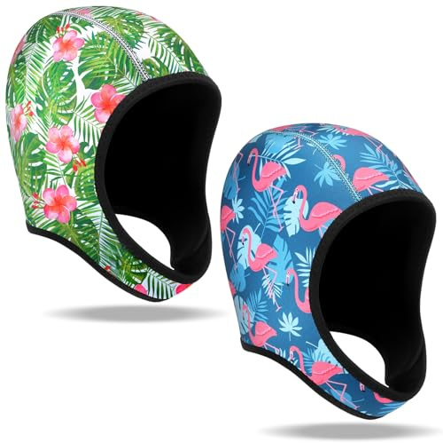 Bunnycool 2 Pcs Summer Neoprene Diving Hood Thermal Wetsuit Hood Cap 2.5mm Swim Cap for Men Women Surfing Hood Cap Beanie with Chin Straps for Snorkeling Sailing Kayaking Canoeing Water Sports