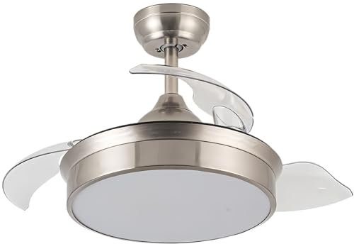 Casa Shop Ventilador techo con luz LED72W Ventilador Invisible Ultra Silencioso con Mando a Distancia y Palas Retráctiles Interiores Plafón lluminación (NIQUEL)