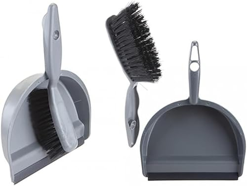 Dust Pan and Brush Set - Grey Flat Hand Dustpan Sweeper with Nylon Bristles Duster Combo Portable Cleaning Brush & Dustpan Set Sweeping Scoop Household Garden Indoor Outdoor Cleaning