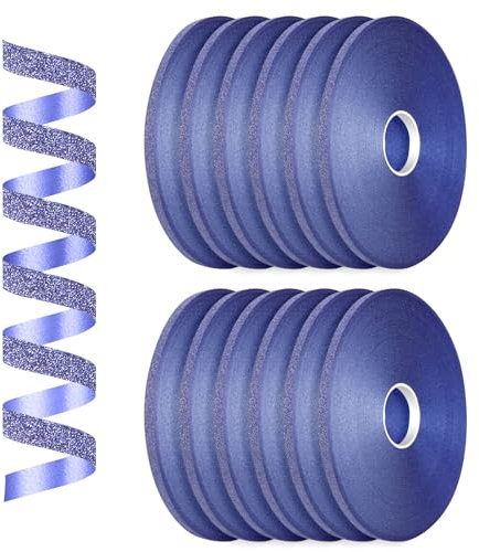 Dooozy 12 Rollen Ringelband Geschenkband Set, 5MM 50M Geschenkbänder für Geburtstag Luftballons Hochzeit Geschenkverpackung Florist Luftballon Schleifen und Saisonale Deko(Glitzerblau)