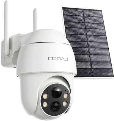 COOAU 4MP Camera Surveillance WiFi exterieure sans Fil - 365 Jours avec Panneau Solaire - 2.5K 360° Panoramique | 4 LED | Audio bidirectionnel | Vision Nocturne Couleur | IP66 | Compatible avec Alexa