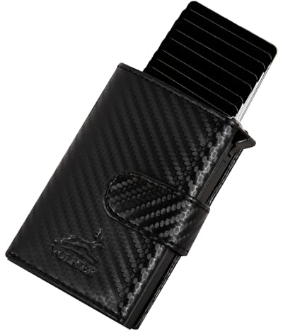 Fa.Volmer ® POP-UP Kartenetui aus Echtleder mit/ohne Münzfach für Herren & Damen | max. 11 Karten | RFID Schutz | Geldbörse VO24/31 (Zip Carbon)