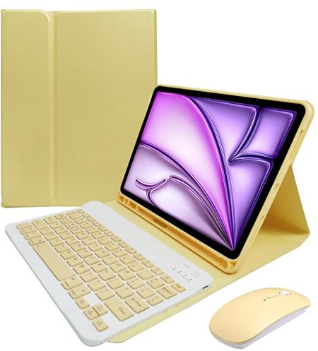 Funda con Teclado para iPad Air 6.ª 11 Pulgadas 2024 M2, iPad Air 5.ª/4.ª Generación 2022/2020 10,9 Pulgadas - Contener Ñ, Funda con Teclado Bluetooth Desmontable,ratón Bluetooth,Amarillo