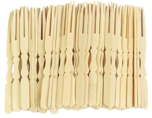 100 tenedores de patatas fritas, tenedores de madera, palillos de madera, cubiertos de madera, cubiertos para fiestas, patatas fritas, tenedores, vajilla para fiestas, cumpleaños, camping y picnic