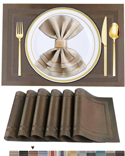 ARTAND Tovagliette Americane Lavabili Set di 6 Colazione Sottopiatti Plastica Intrecciato Tovaglietta Personalizzate - Set di 6, 01 Marrone