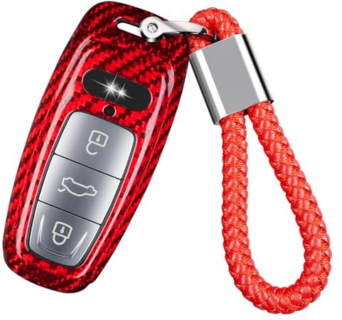 T-carbon schlüssel hülle kompatibel mit Audi A3 A6 A7 A8 A8L E-Tron Q7 Q8 RS6 RS7 S3 S6 S7 SQ7 SQ8 2018-up Keyless Smart Key zubehör,rot