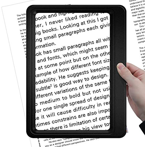 NZQXJXZ Full-Page Magnifying Glass for Reading, 5X Large Magnifier Provide Viewing Area Evenly Lit Handheld Magnifying Glasses for Hobbies Perfect for Low Vision Person and Seniors