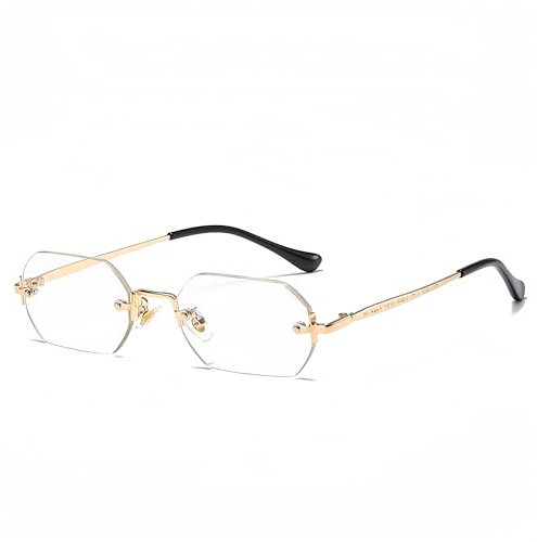 QVKUUT Rechteckig sonnenbrille rahmenlose sonnenbrille Mode Retro Rechteck Brille für Damen Herren (Gold/Transparent, Durchsichtig)