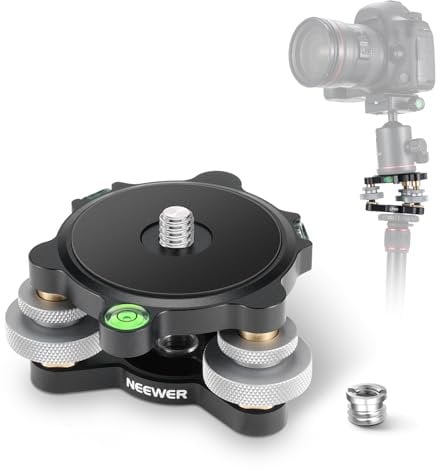 NEEWER Stativkopf Nivelliersockel Kamera Nivellierer, 3 Achsen Rad Metallkopf mit Wasserwaagen 3/8 Schraube Gewinde, +/-9° präzise Winkeleinstellung für Makro Panoramafotografie, Max. Last 15kg, LP65