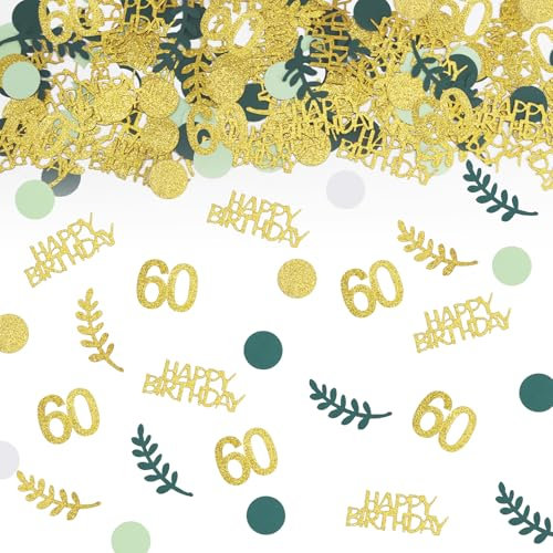 TUZELIYA Konfetti 60 Geburtstag Deko Grün,Tischdeko Deko 60 Geburtstag Frau Mann 200 Stück, 60. Geburtstag Deko Confetti Gold,60.ter Streudeko Geburtstag Konfetti Frauen Männer