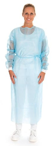 100 Stück Hygonorm Kittel Eco mit Nackenbindeband | PP, PE teil-laminiert, blau, XL, L: 135cm, Umfang: 145cm, Vlieskittel, OP Einwegkittel, Einmalkittel mit Bündchen, Schutz Kittel, Besucherkittel