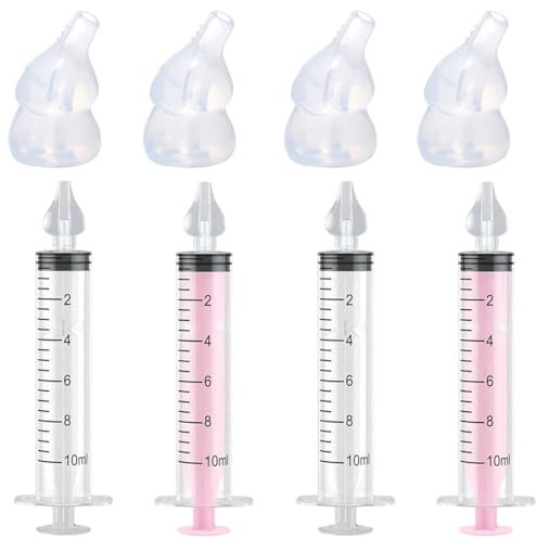 4 PCS Jeringa para Lavado Nasal Infantil 10 ml, Seguro y Cómodo Ducha Nasal para Bebé, Con 4 Cabezales de Repuesto Irrigación Nasal Reutilizable Aspirador Nasal Portátil