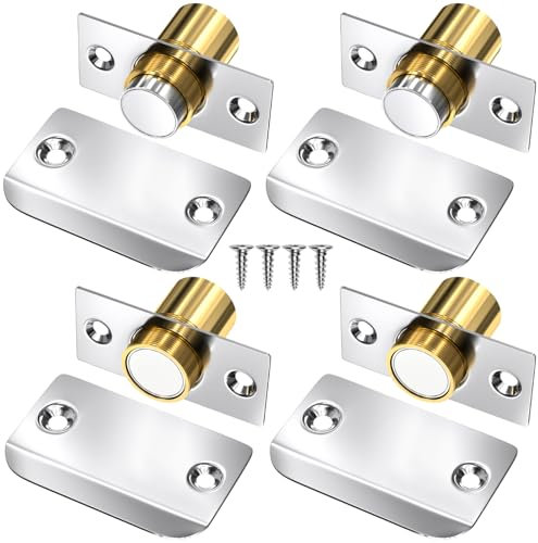Closet Door Ball Magnetic Catch, Jiayi 4 Pack French Door Latch Hardware, Silver Ball Catch Top of Door Adjustable Hidden Door Latch Drive in Ball Latch for Invisible Closet Pantry Magnetic Closing