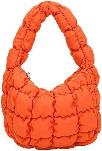 JEKAVA Handtasche Klein Damen Gesteppte Tasche Leicht Puffer Stepptasche Damen Kleine Shopper Tragetasche Mode Henkeltasche für Reisen/Einkaufen/Party (Orange)