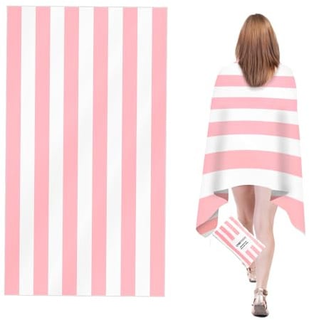 CNMTCCO Large Beach Towel for Adults with Bag - Quick Dry Microfibre - 100% Recycled Towel - Sand Free, Lightweight, Compact (160x90cm, 63x35in) (Pink)