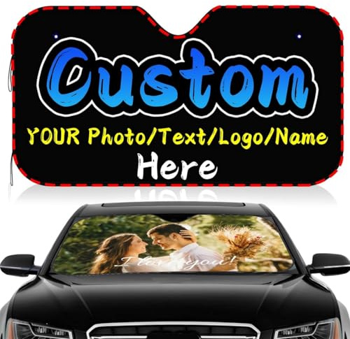 Personalisierte Auto Sonnenschutz Frontscheibe mit Foto und Text,Windschutzscheibe Sonnenschirm Sonnenschutz Regenschirm,Sonnenblende Vorne,Schutz vor Sonne, Schnee und Frost