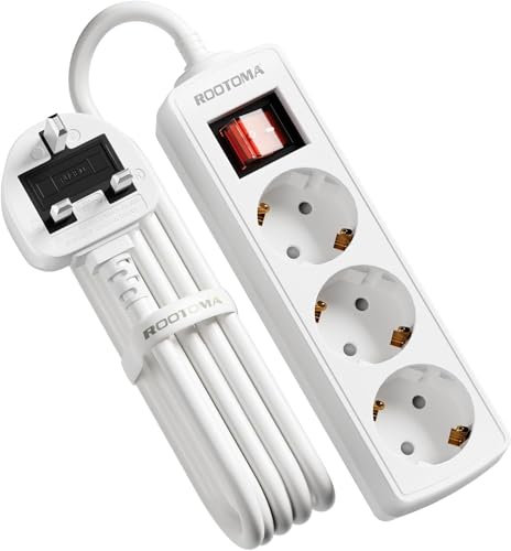 European to UK Plug Adapter, EU to UK Plug Adapter 3 AC Outlet for European Electronic Device, 3M Extension Lead Travel from France, Italy, Spain, Germany,13A/3250W