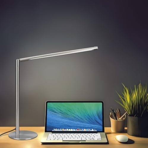 MeLiTec T186 LED-Schreibtischlampe – Dimmbar, 3 Lichtfarben, Memory-Funktion Farbe Nickel-Matt