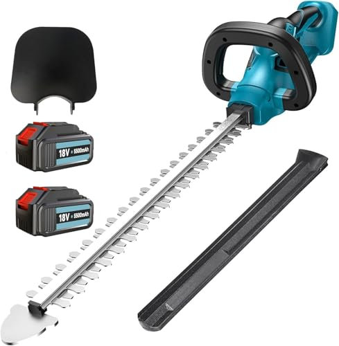Akku Heckenschere, Ersatz für Makita 18V DUH502Z, kompatibel mit Makita BL1830B, mit 2x5500mAh Akku, Bürstenlos Strauchschere Handheckenschere, für Trimmen im Park Garten