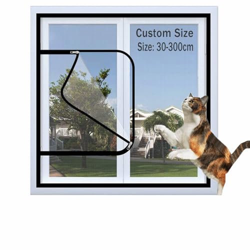 Miaogoo Screen Window for Bedroom Balcony, Custom Self-Adhesive Window Door Mesh, Keep Bugs Out, Cat Safety Screen Net (Black)