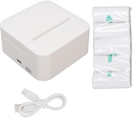 Tragbarer Drucker, Bt Wiederaufladbarer Thermischer Drucker mit 5 Rollenpapier für Listen Notizen Fotos 5V 1A, 203 DPI