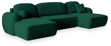 Masseno Ecksofa Savona K mit Schlaffunktion U-Form, Sofa mit Bettkasten, Wohnzimmersofa, Couch, Soffa, Bettsofa, Couchgarnitur- Grün, Kronos 19