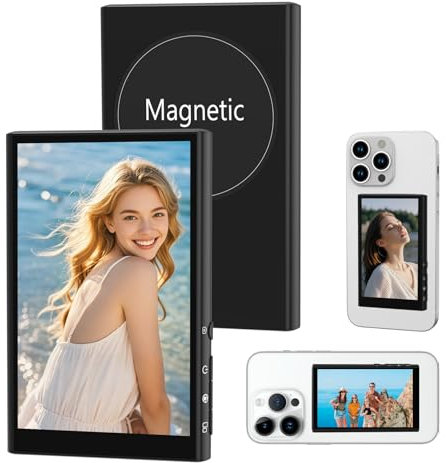hzuisst Phone Vlog Selfie Monitor Screen, 1080P Selfie Monitor Screen for iPhone & Android, Wireless Sync Rear Camera with Magnetic Phone Holder, Bluetooth Remote Control for Vlog Live Stream TikTok