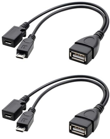 2 Pack 2 in 1 Micro USB Adapter mit Strom für Fire Stick 4K, OTG Netzkabel, externe Festplatten, USB Kartenleser, Game Controller, PlayStation Classic - Universal Lade- und Datenadapter
