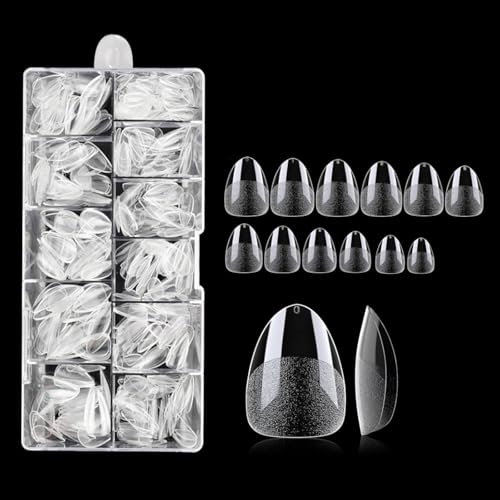 Yunova Almond Nail Tips 240 Pcs - Matte Press-On Extensions, Extra Thin PMMA with Pre-etched Grooves, Reusable for Gel & Acrylic, DIY Manicure