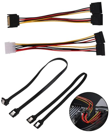 kiki fancy SATA Cable Kit - SATA Power Cable, Power Splitter, SSD Connector, 3 Cable for Hard Drive, SSD - High-Speed Data Transfer, Compatible with PC Laptop, 4 Pack