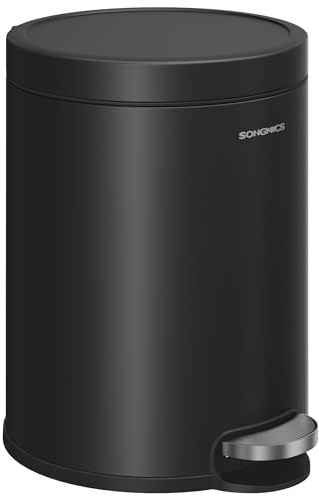 SONGMICS Bathroom Pedal Bin, 1.6 Gallon (6 L) Steel Toilet Bin with Soft-Close Lid, Inner Bucket, for Waste, Bedroom, Ink Black LTB016BZ02