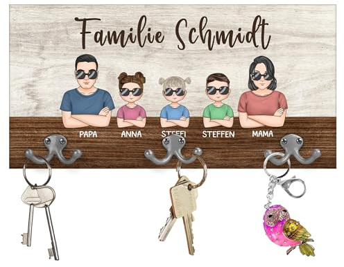 22Feels Schlüsselbrett Personalisiert Schlüsselhalter Holz Wand Schlüsselboard Familie Geschenk Name Deko Eingang Weihnachten Foyer Flur Schlafzimmer Werkstatt Garage (6 Haken)