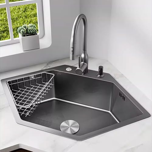 Küchenspüle Aus Edelstahl, Aufsatz/Unterbau Ausgussbecken in Rautenform mit Sieb und Abfluss, for Restaurant, Küche und Haushalt