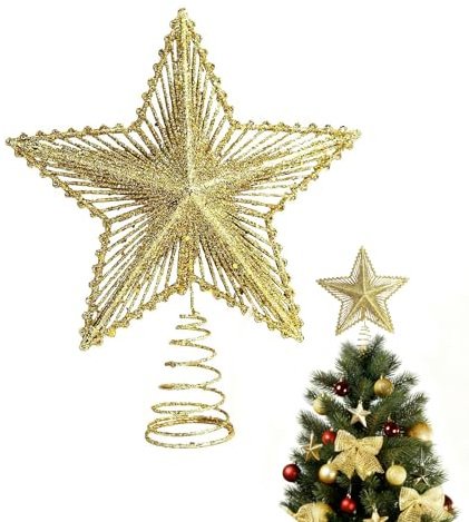 1 st christbaumspitze Stern, 20cm weihnachtsbaumspitze Gold Glitzer Metall, weihnachtsbaumspitzen für Weihnachtsbaum, Christmas Tree Topper
