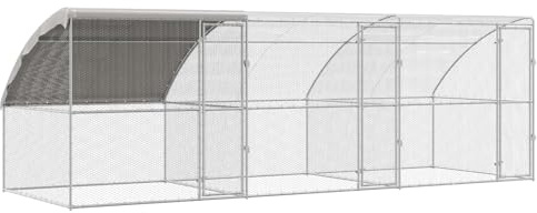 vidaXL Hühnerkäfig 3 pcs Silber 600 x 200 x 200 cm Stahl und PE, Garten und Terrasse, moderner Hühnerstall, stabiler Outdoor-Poultry-Bereich, minimalistisches Haustierschutzhaus