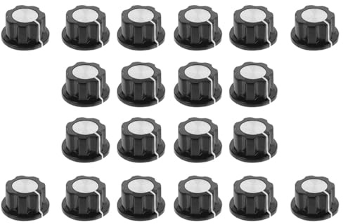 20 Stück Potentiometer Reglerknöpfe aus Bakelit für Rundwelle | Schwarz und Silber, Runde Form, Verschleißfest und Korrosionsarm, Ersatzteile für Potentiometer und Drehknopf